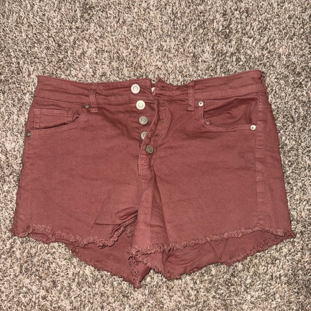 Altar'd State Brown Jean Shorts Frayed Hem Vintage Look